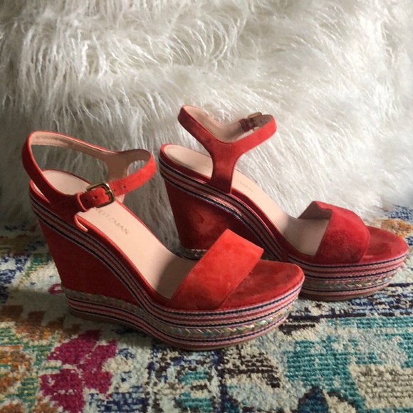 Stuart Weitzman Red Suede Wedges